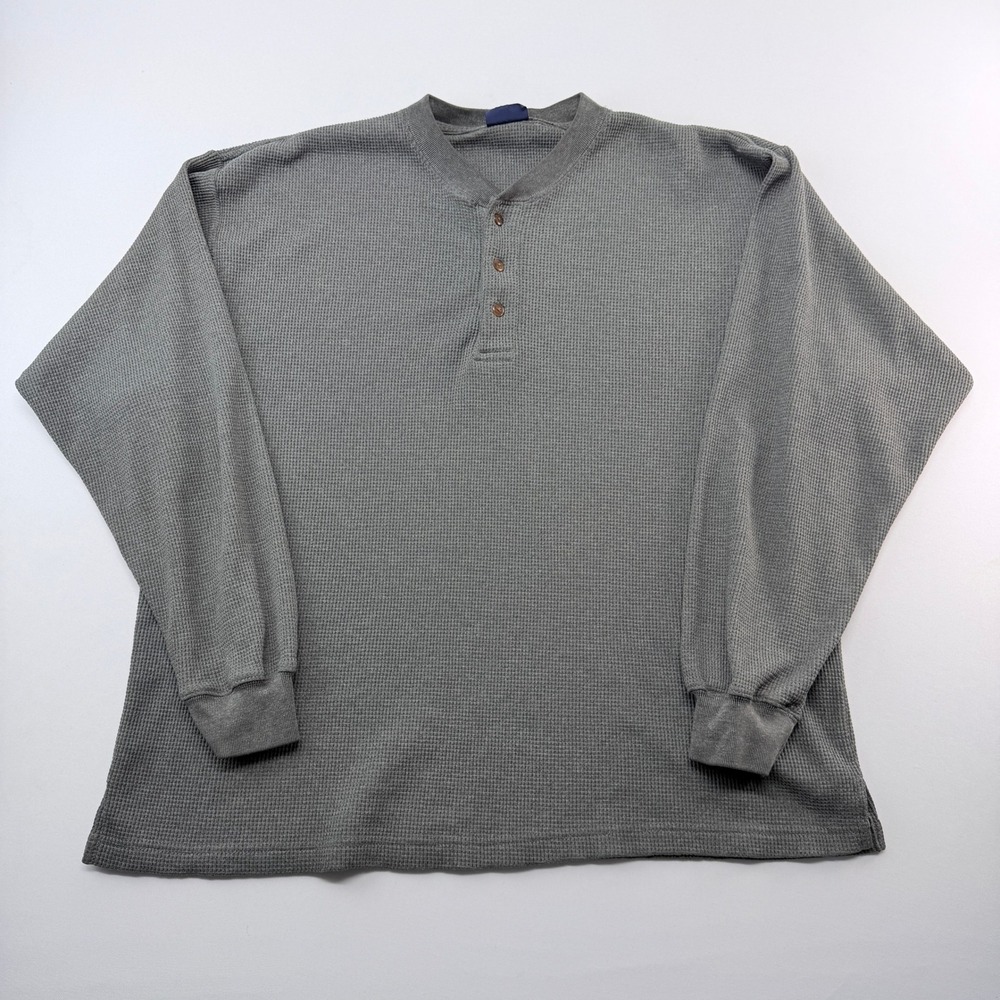 Van Heusen Mens Grey Waffle Knit Long Sleeve Henley Shirt Size XL